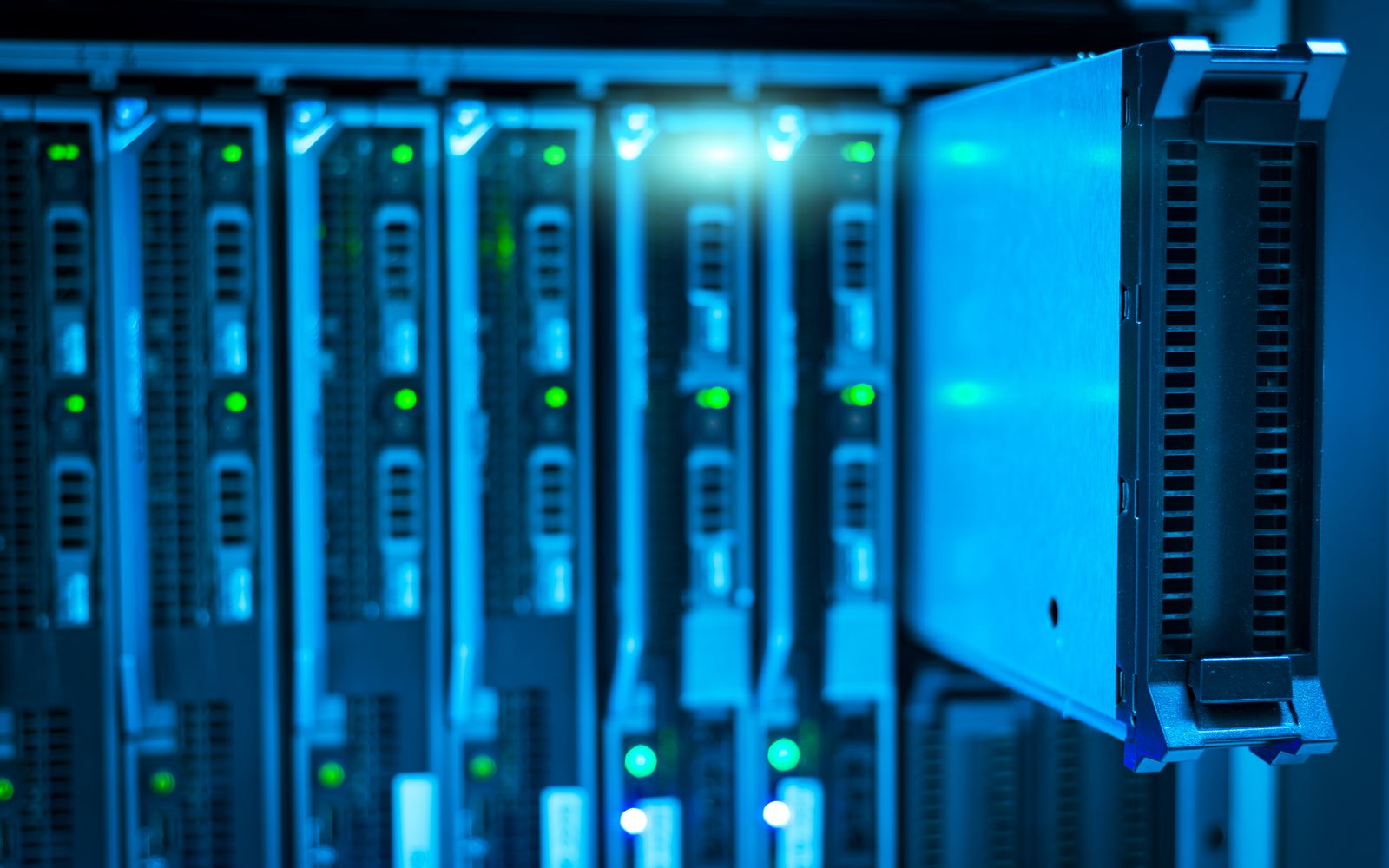 Detailed view of a server rack with a focus on technology and data storage.
